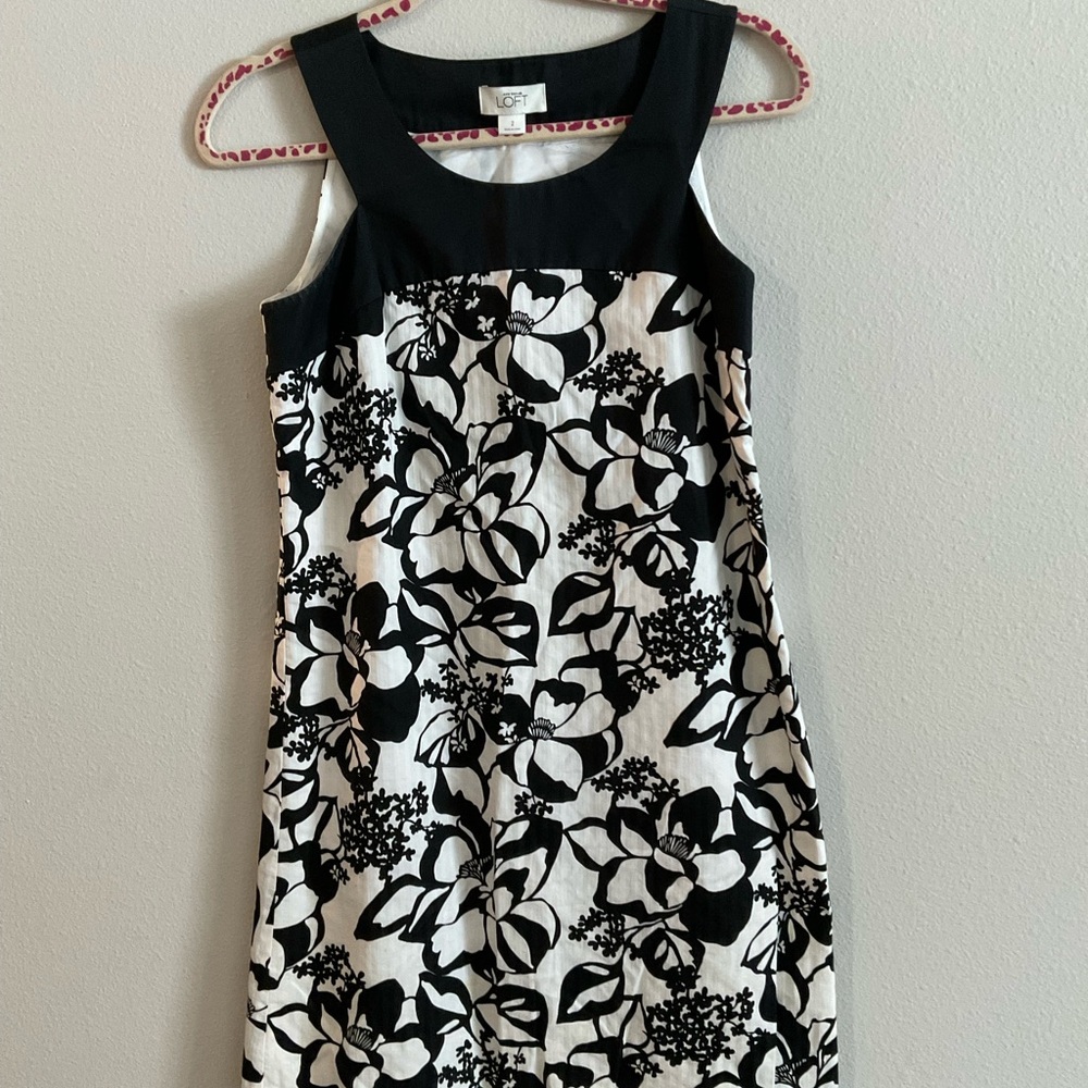 Loft Black and White Floral Dress